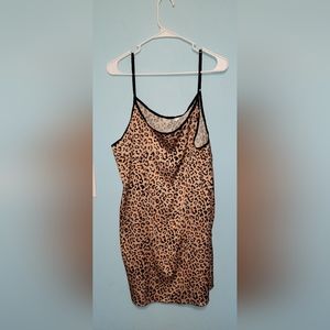 Women's Satin Nightgown | Sleeveless Full Slip Dress Chemise Lingerie Leopard